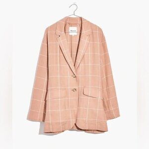 Madewell Breezewoven Larsen Linen Blazer Windowpane Plaid Sandstone Size XS chic